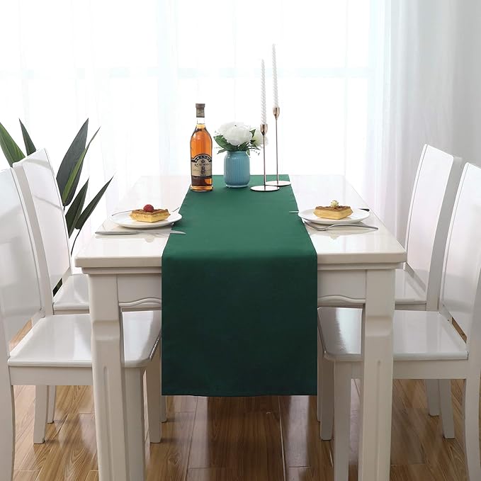 Dark Green Table Runner 14x72 Inch Solid Color Thick Polyester Decorative Cloth Handcrafted for Wedding Party Birthday Graduations Hotel Restaurant Banquet Catering Services Event Forest Green