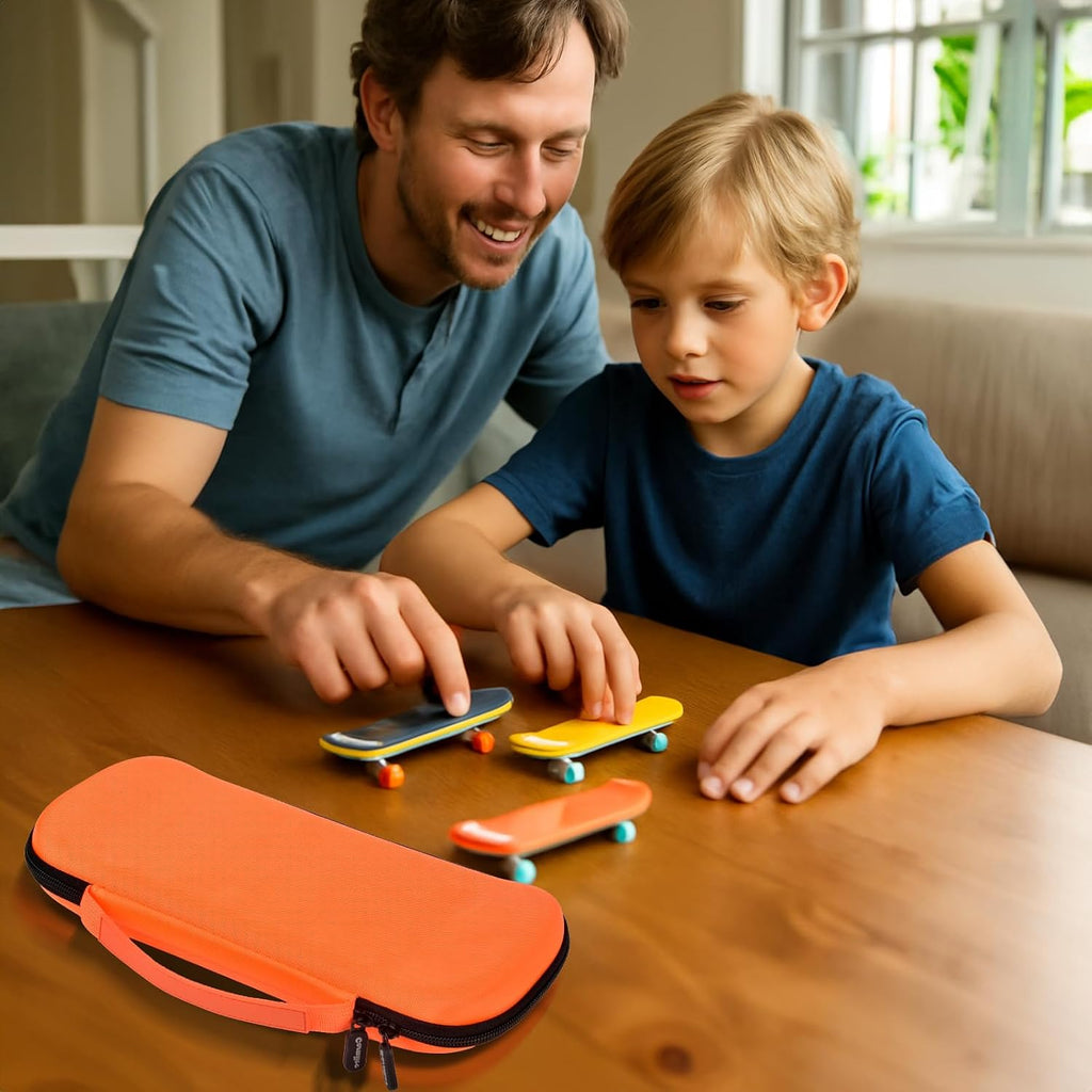 Finger Skateboard Case for TECH DECK Fingerboard Ultra DLX 14 Pack, Element Collectible Mini Skateboards Holder, Kids Toy Storage for Sticker Sheets, Wheels, Tool, Screws and Nut- Box Only, Orange