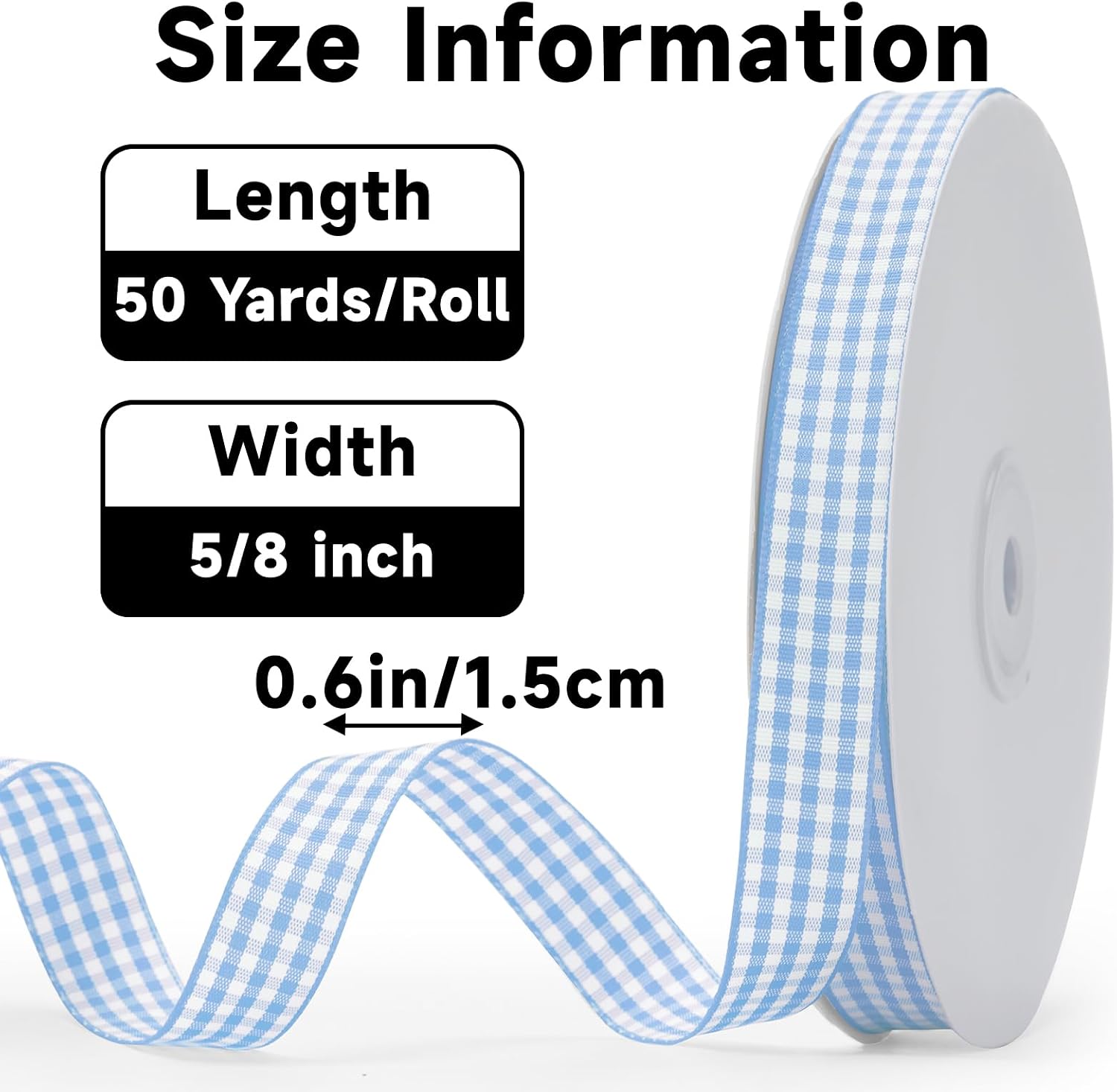 KINGLAKE Light Blue Gingham Ribbon -5/8'' x 50 Yds Blue and White | Ribbon for Gift Wrapping Plaid Buffalo Checkered Ribbon for Crafts Easter Christmas Birthday Baby Shower Picnic Outdoor Decor