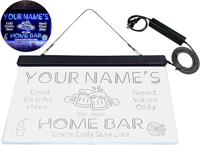 ADVPRO Personalized Your Name Custom Home Bar Beer Established Year Dual Color LED Neon Sign White & Blue 24 x 16 Inches st6s64-p1-tm-wb