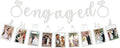 Pre-Strung Engaged Photo Banner - Silver Glitter Engagement Party Decoration Supplies with Romantic Memories Picture Card Frames for Bachelorette, Bridal Shower, Wedding Party Photo Booth Props