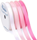 Ribbli Pink Satin Ribbon 3/8 Inch x 4 Rolls Total 40 Yards- White Pink Ribbon for Gift Wrapping Craft Wedding Decoration