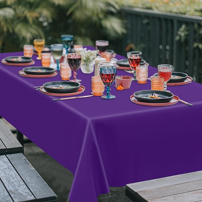 QZYL 4 PCS Plastic Table Cloth, 54" x 108" Purple Picnic Table Cover, for 6 to 8 Foot Tables, Rectangle Tablecloth for Birthday, BBQ, Wedding and Party Decorations, Indoor Outdoor Home Essentials