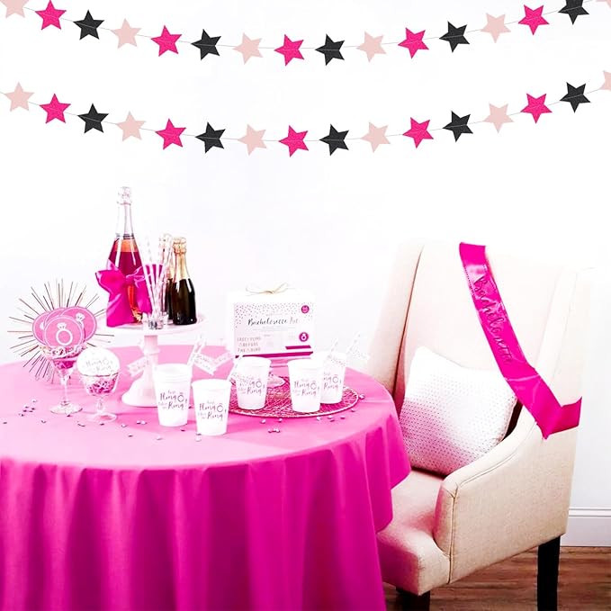 Hot-Pink Black Birthday Party-Decorations Garland - 62ft Twinkle Little Star Baby Girl Hanging Streamers Banner,Graduation Engagement Bachelorette Decor Hugtmr