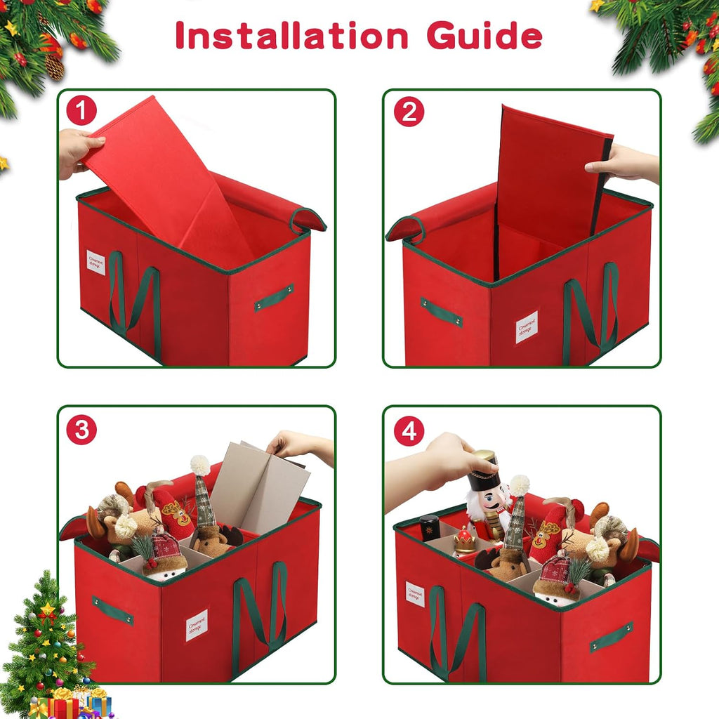 Christmas Nutcrackers Storage Box Stores 8 Figurines 15 " Storage Container | Large Ornaments Storage Box and More - Holiday Decor Organizer with Adjustable Dividers, Xmas Decorations Accessories Boxes