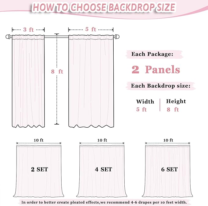 DUOBAO Ivory Chiffon Curtains Baby Shower Background 2 Panels 58"x96"Collapsible Bright Curtain 5ft x 8ft for Weddings Drapes Living Room Voile Window Photography