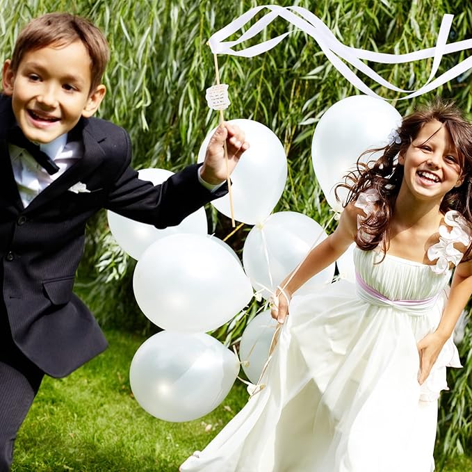 Junkin 100 Pcs Wedding Wands Streamers with Bells Set, 50 White Wedding Send Off Ribbon Streamers Sticks and 50 Favor Tags for Bridal Baby Shower Anniversary Holiday Send Off Party Activities Favors