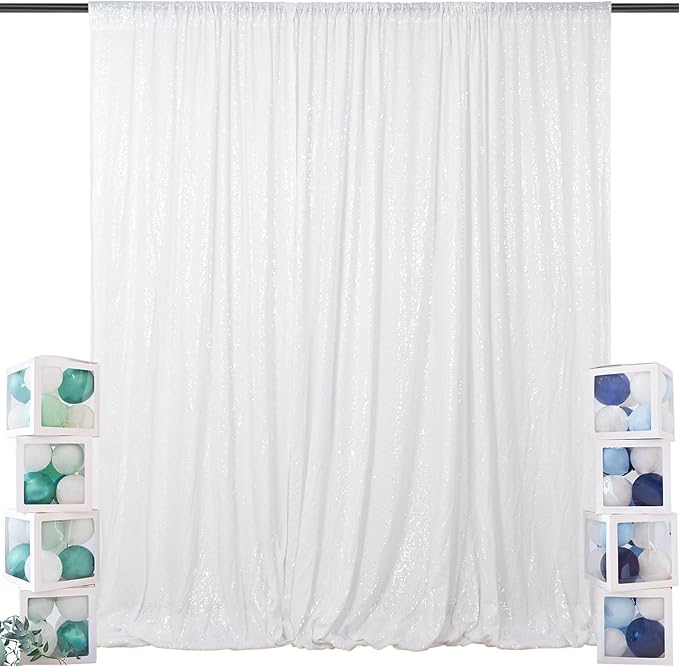 ShinyBeauty 20ftx10ft-White-Sequins Fabric Backdrop Curtain Sequin Photo Booth Backdrop Sequin Photography (White)