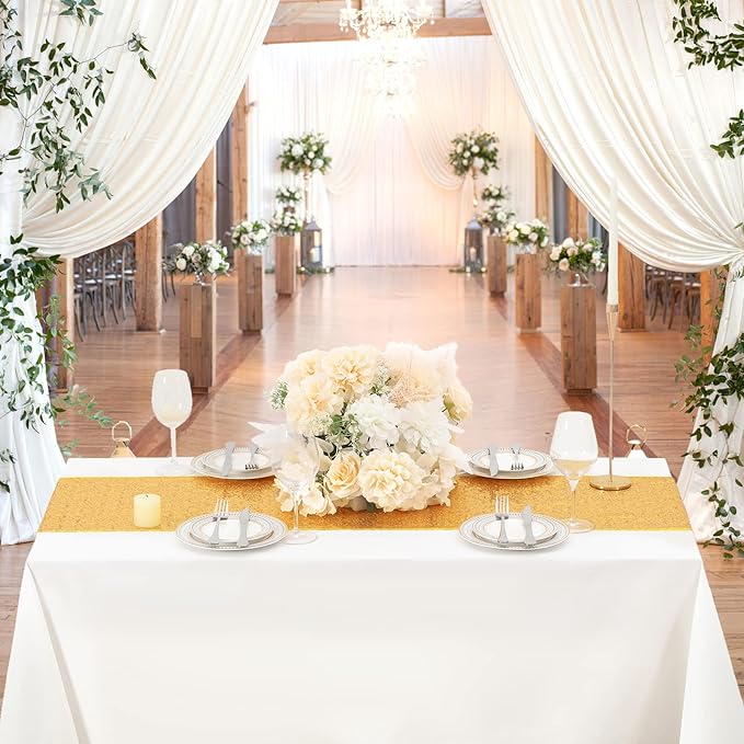 Sequin Table Runners 5 Pieces Gold Table Runners 12x72 Inch Glitter Dining Table Cover for Party Wedding Birthday Reception Banquet Decoration Spring Party Chair Sashes