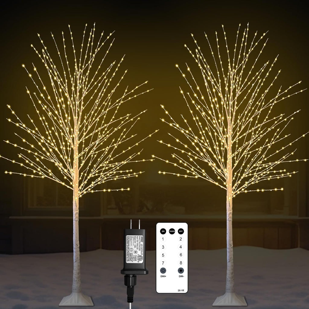 6ft lighted birch tree with 880 led warm shown in use