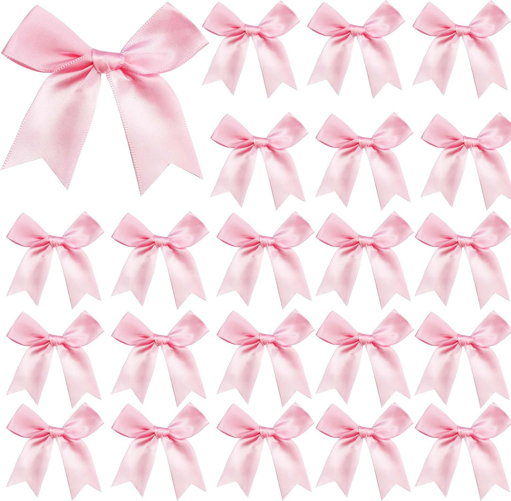 50 Pieces Gift Wrap Bows Premium Satin Ribbon Bows 3.3 Inch Craft Bows for Gift Wrapping DIY Treat Bags Holiday Gifts Bag Party Decorations, Wedding Decor Christmas Birthday Presents (Light Pink)
