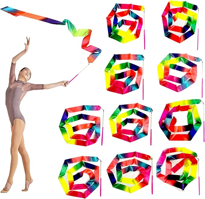 20 Pieces Ribbon Wands for Kids, 2 Meter Ribbon Dancer Wand, Dance Ribbons for Girls Party Favors, Rainbow Dancing Ribbon Decorations, Birthday Party Supplies, Gymnastics Wedding Dance Streamers