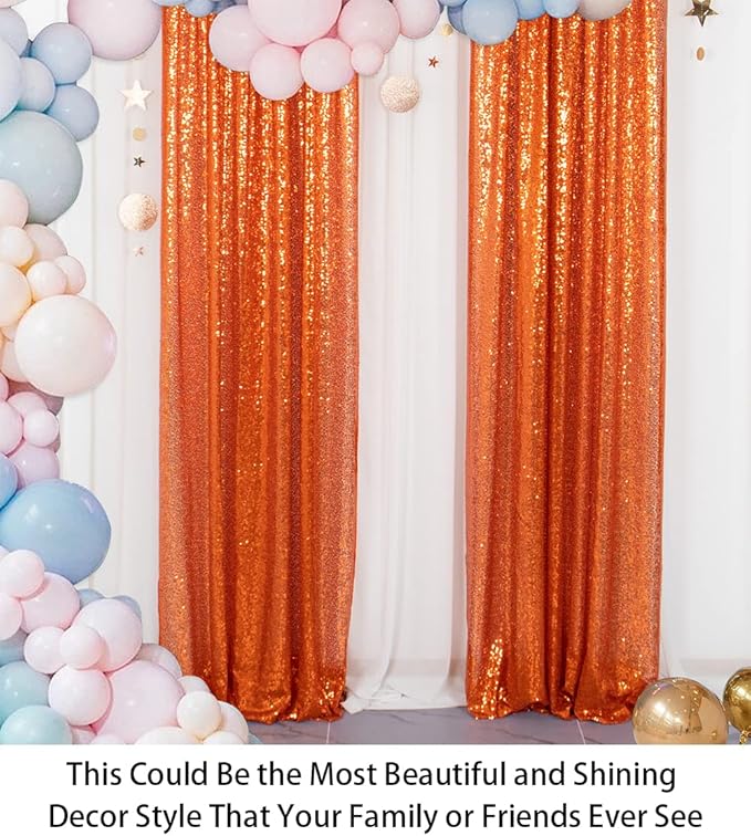 ShinyBeauty Orange Sequin Backdrop Curtains 2 Panels 2FTx8FT Orange Sparkly Sequin Photo Background Shimmer Backdrop Curtains for Party Glitter Curtains Halloween Backdrop Studio Backgrounds