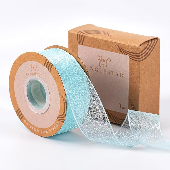 1 Inch Wide Sheer Chiffon Ribbon - Pearl Silk Woven Ribbon Suitable for Gift Wrapping, Wedding Decor, Home Decor, Girl Hair Accessories Handmade DIY (25 Yards/roll) (Tiffney Blue)