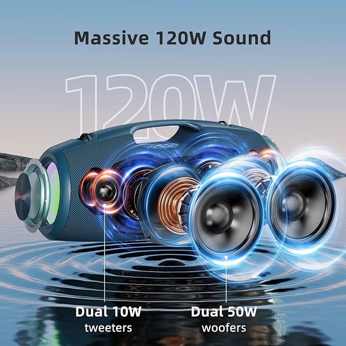 ZEALOT Bluetooth Speaker,120W Wireless Speakers with Booming Bass,IP67 Waterproof Speaker with LED Light, BT 5.2, Loud Bluetooth Speakers for Camping,Beach,Gifts(Blue)
