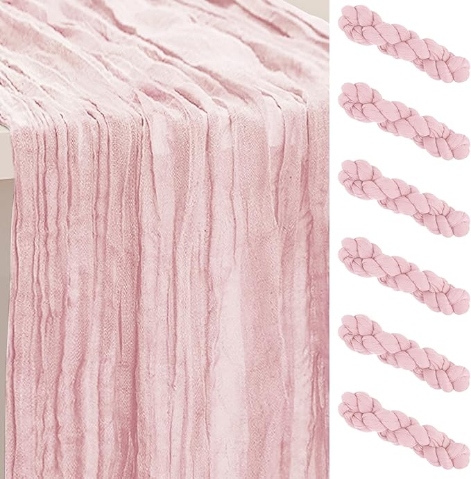 6 Pack Dusty Pink Cheesecloth Table Runner 35x120 Inch 10Ft Rustic Gauze Cheese Cloth Table Runner Sheer Cheesecloth Table Runners for Wedding Party Bridal Shower Decoration