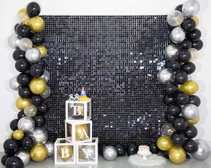 Kate Square Black Sequin Backdrop Panels for Party Decoration Glitter Sequin Panel (Pack of 12)