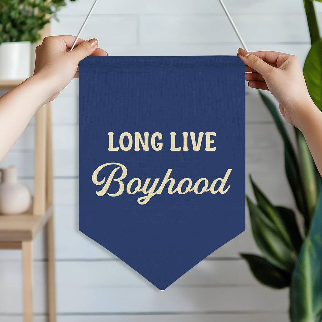 Long Live Boyhood Wall Banner ,Navy Blue Canvas Wall Hanging Poster for Boys Bedroom Nursery Playroom Decoration,Inspirational Flag Sign for Classroom Teen Boy Room Decor 11x16inch(KD30)