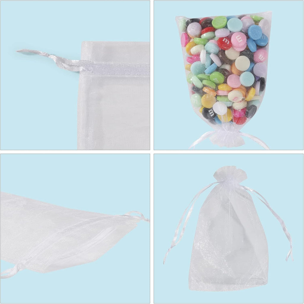 ANZNKU 50 Pack Organza Bags 4 x 6 inch White Small Gift Bag with Drawstring for Candy Jewelry Goodie Sachet Soap, Mesh Pouch Bulk for Wedding Party Favors Birthday Baby Bridal Shower & Graduation