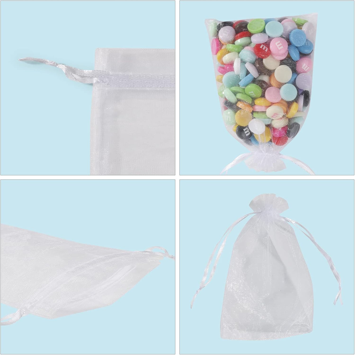 ANZNKU 50 Pack Organza Bags 4 x 6 inch White Small Gift Bag with Drawstring for Candy Jewelry Goodie Sachet Soap, Mesh Pouch Bulk for Wedding Party Favors Birthday Baby Bridal Shower & Graduation