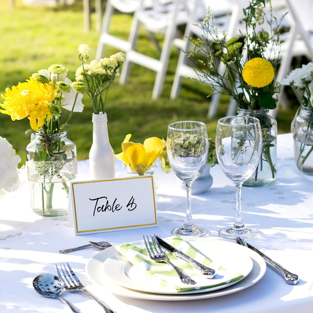 50Pcs Place Cards, Table Name Cards with Gold Foil, Place Card for Table Setting Food Labels for Party Buffet, Wedding Places Card Tent Carded for Dinner Parties,Events, Bridal Shower(White)