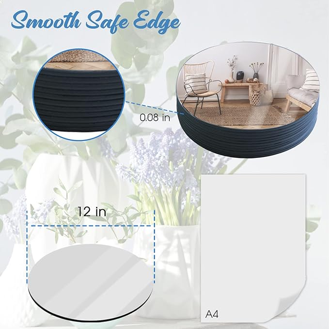 JAMBALAY 12" Round Mirror Centerpieces for Tables, Set of 12 Glass Mirror Table Centerpieces, Circle Glass Mirror Trays, Mirror Candle Plates for Wedding Decorations and Party