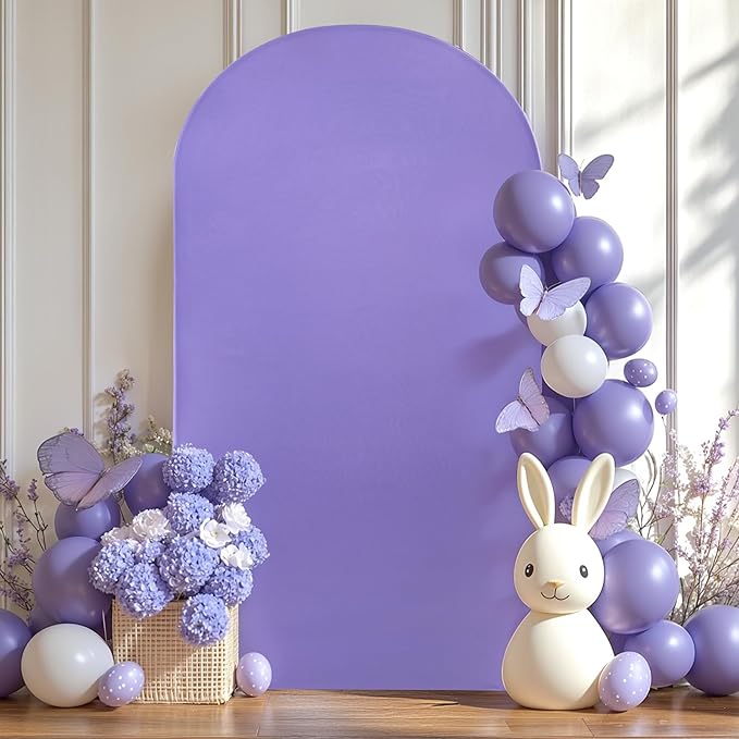 7.2FT Lavender Arch Backdrop Cover - Polyester Fitted Wedding Arch Stand Covers Round Top Chiara Arch Backdrop Cover for Birthday Party Banquet Photo Background Decoration