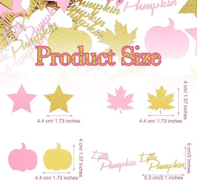 400 Pcs Fall Little Pumpkin Baby Shower Decorations Fall Thanksgiving Glitter Confetti Pink and Gold Pumpkin Confetti Autumn Thanksgiving Maple Leaf Decor for Birthday Party Supplies (Fresh Style)