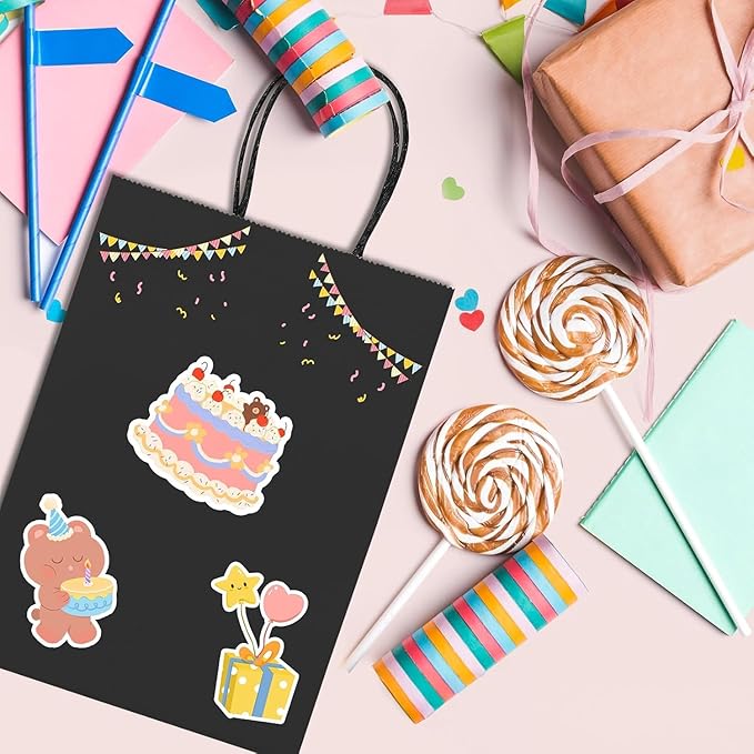 METRONIC Kraft Paper Gift Bags with Handles 5.25x3.75x8 Inch 600 Pcs | Christmas, Birthday Party Favors, Retail Shopping, Small Business Bulk | Black Gift Wrap Bag