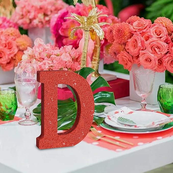TONIFUL 8 Inch Red Glitter Letter D Table Centerpiece A-Z Red Birthday Party Decorations,Red Alphabet D for Birthday,Chrismas,Graduation,Bridal Shower,Wedding,Anniversary Party Supplies