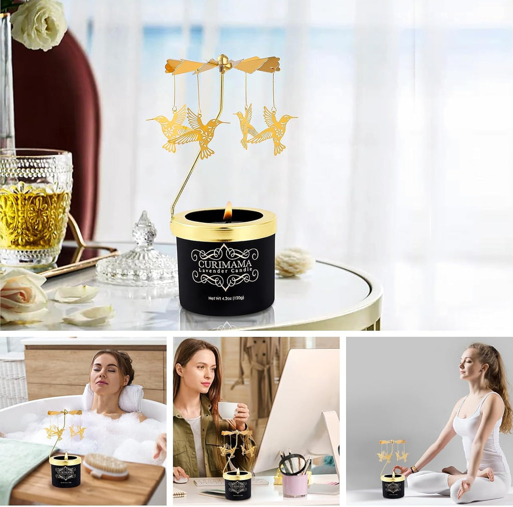 Lavender Scented Candle with Rotating Hummingbird - Soy Wax Aromatherapy Candle, Relaxing Gift for Women, Birthday and Anniversary Present for Mom, Wife and Grandma