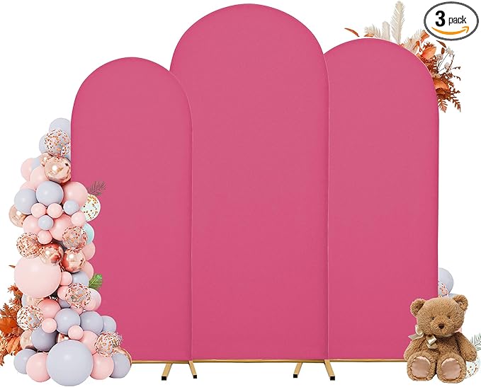 Wedding Arch Covers Arch Backdrop Cover Arch Stand Covers 7.2FT 6.6FT 6FT Set of 3 Arch Cover Spandex Fabric Stretchy Backdrop for Wedding Birthday Party Decoration Baby Shower (Rose Red)