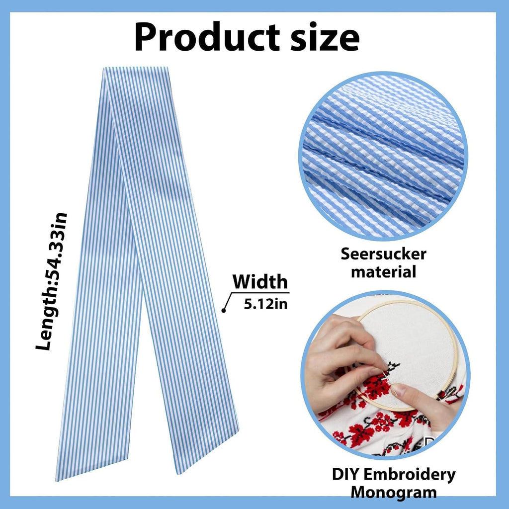 Baby Shower Wreath Sash for Front Door, Blue Seersucker Sash Holiday Stripes Wreath Accessories for Home Wedding Birthday Decorations