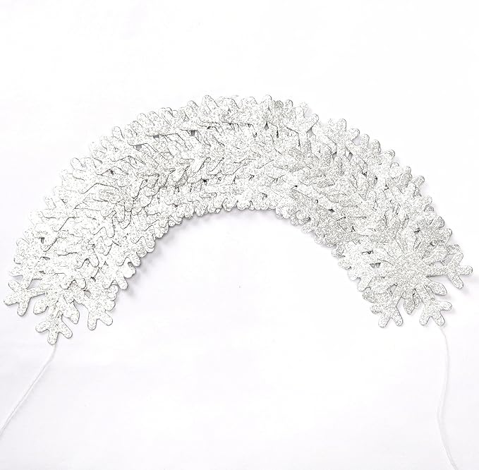Snowflake-Snow Silver Christmas Party-Decoration Garland - 52ft Frozen Winter Wonderland Ornaments Hanging Paper Streamers,New Years Birthday Baby Shower Wedding Holiday Ceiling Decor Hugfond
