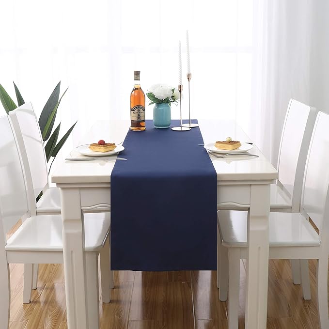 DUALIFE Navy Table Runner 72 Inch Soft Color Thick Polyester Decorative Cloth Handcrafted for Indoor/Outdoor Wedding Party Birthday Graduations Hotel Restaurant Banquet Catering Services Event 1 Panel