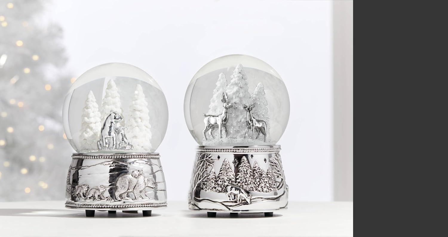 Reed And Barton Snow Globe, North Pole Bound Polar Bears Musical Snow Globe, Made From Resin & Glass, Silver-Plated Polar Bear, Plays Jingle Bell, Winter Decor, Christmas Decorations (Silver, 1 Piece)