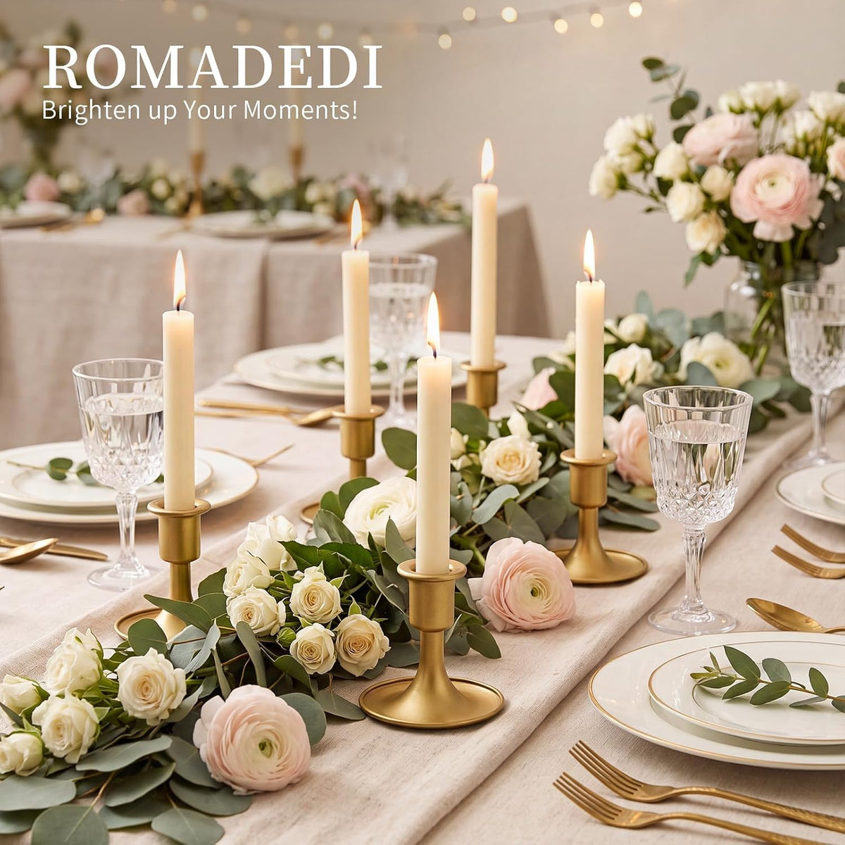 Candlestick Holders Taper Candle Holders, Romadedi Gold Candle Stick Candle H...
