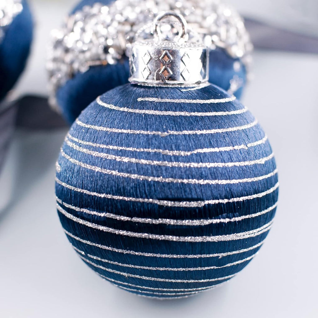 12 Pcs Satin Christmas Ball Ornaments, Luxury Silk Tree Hanging Decorations for Xmas Wreath Garland Wedding Party (Blue)