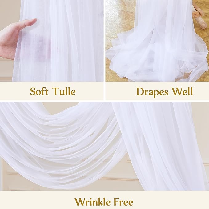 Wedding Arch Draping Fabric Backdrop 2 Panel 30" x 19Ft White Arch Drapes Curtains for Wedding Reception Sheer Tulle Backdrop Curtain for Ceremony Birthday Party Arbor Ceiling Decorations