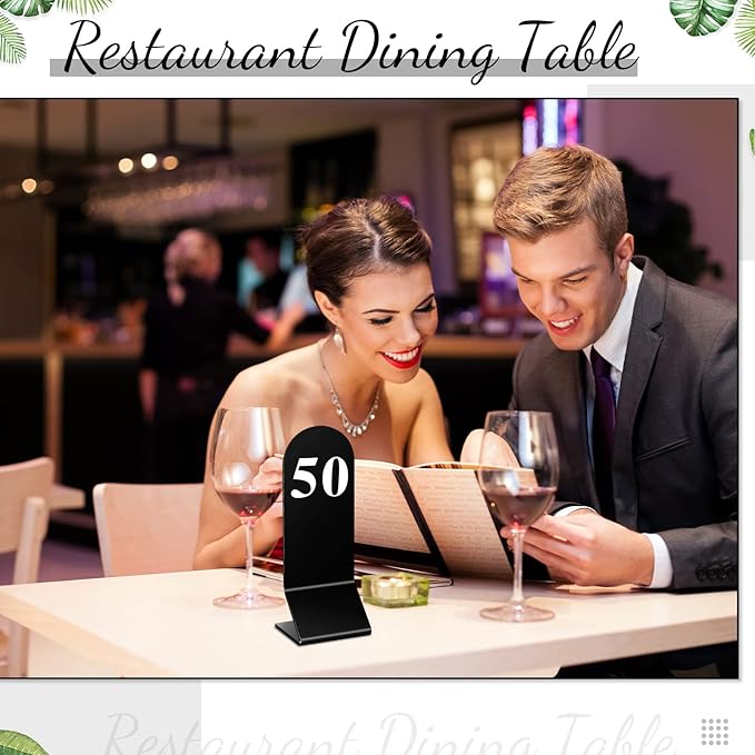 Remerry 50 Pcs Table Numbers 1-50 Acrylic Double Sided Number Cards Acrylic Tent Table Holders Tent Cards Wedding for Restaurant, 2.36 x 6.3 Inch (Black)