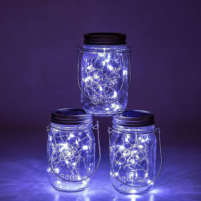 VOOKRY 12 Pack Solar Mason Jar Lights, 30 LED Mason Jar Lids Waterproof Firefly Fairy String Lights with 12 Hangers(No Jars), for Outdoor Patio Garden Yard Lawn Party Wedding Decoration - Cool White
