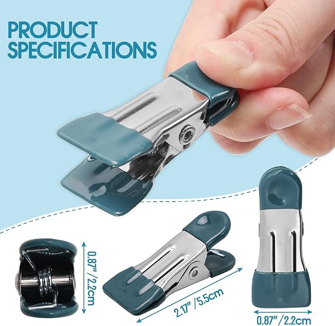 Clothes Pins Heavy Duty 30 Pack - 2.17 Inch Metal Chip Clips, Clothespins for Photo Drying Clothesline Laundry Sock, Bag Clips for Food Kitchen Stainless Steel with Rubber, Dark Green