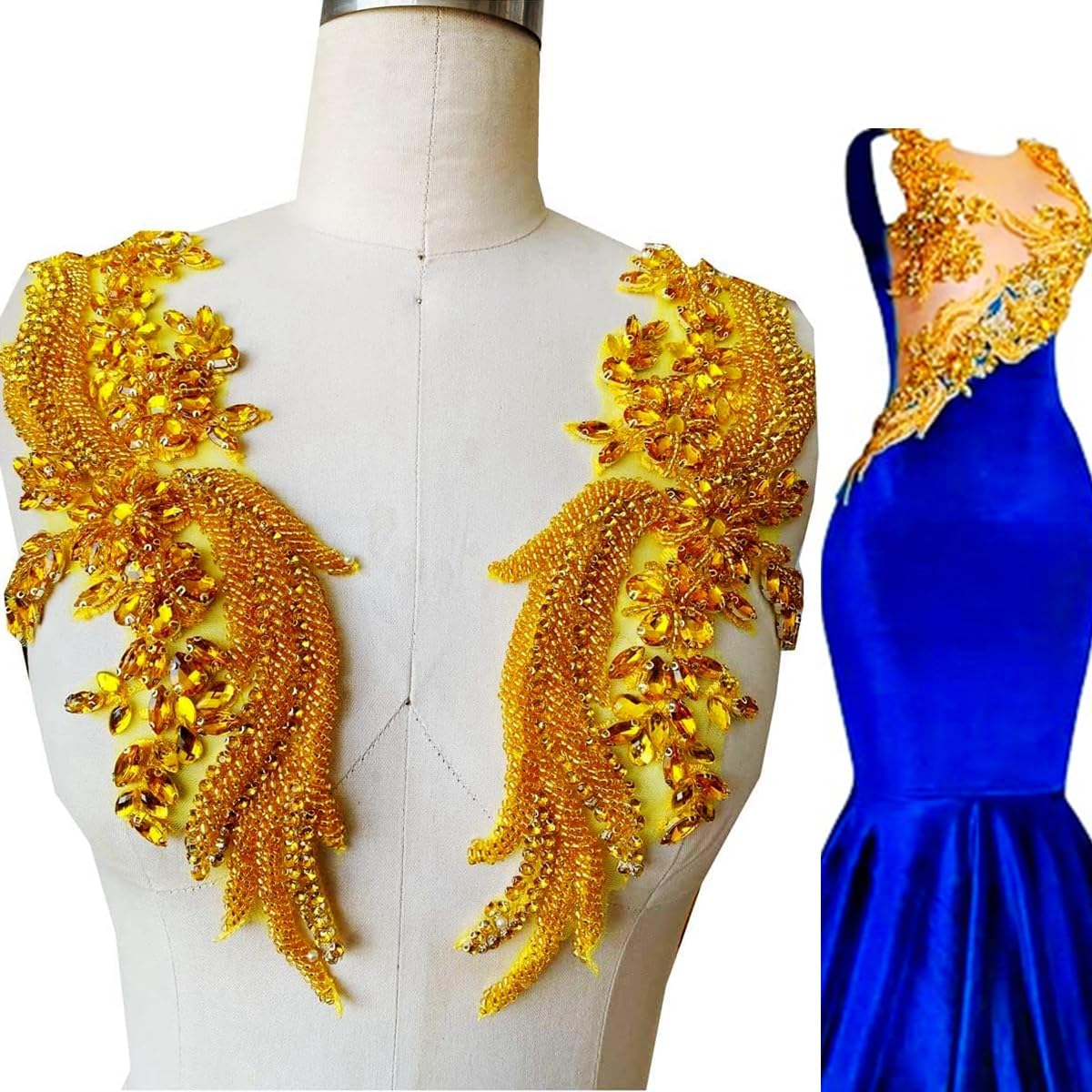 Handmade Rhinestones lace Applique handsewing Beads Trim Patches for Dress Cl...