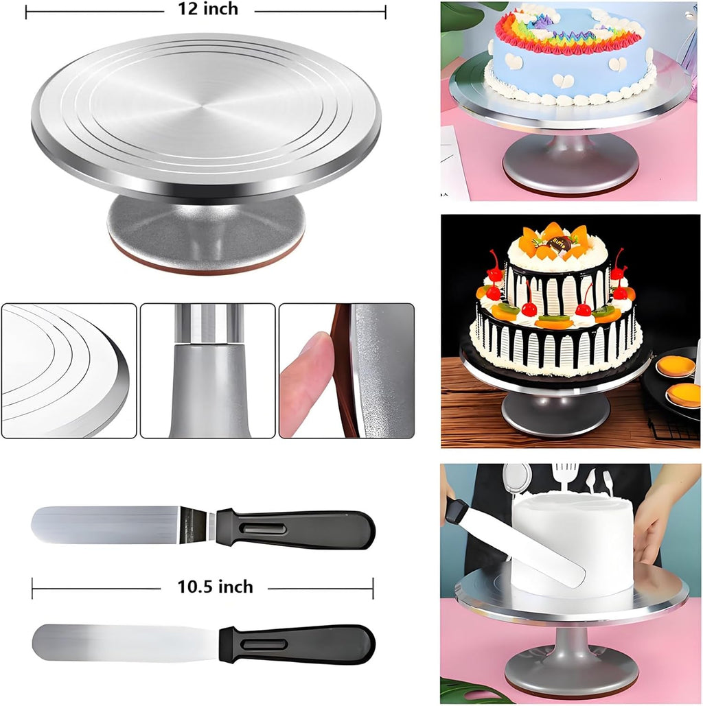 ANSLYQA Cake Decorating Kit, 393 Pcs Baking Tools | Aluminium Cake Turntable, Leveler, 55 Numbered Icing+Skirt Tips, 2 Spatulas, 100 Pastry Bags, 150 Cupcake Liners & More