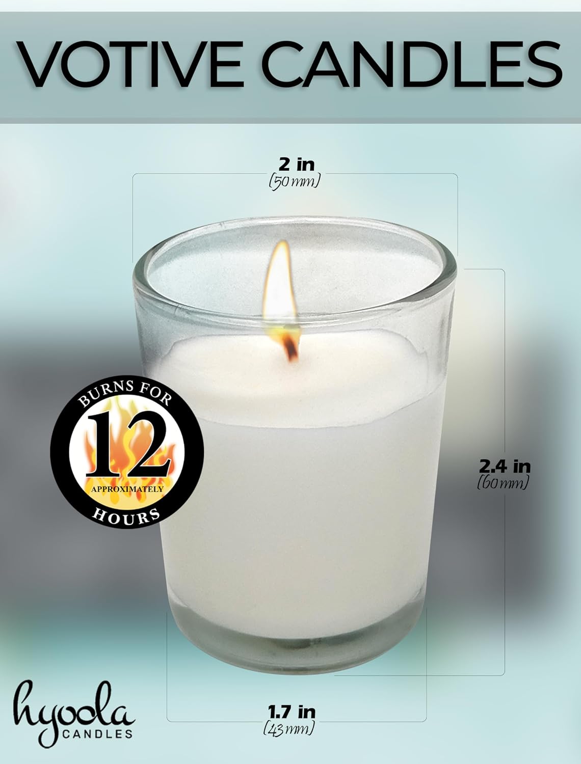 Hyoola White Votive Candles in Glass - Pack of 12 Votive Candle - 12 Hour Burn Time - Unscented Votive Candles - European Made Glass Votives