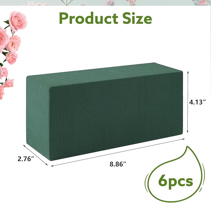 6Pcs Floral Foam Blocks for Fresh and Artificial Flower Arrangements, (Larger Size 8.86" L x 4.13" W x 2.76" H) Flower Foam Bricks Florist Foam for Wedding, Birthdays, Home, Office,DIY Craft