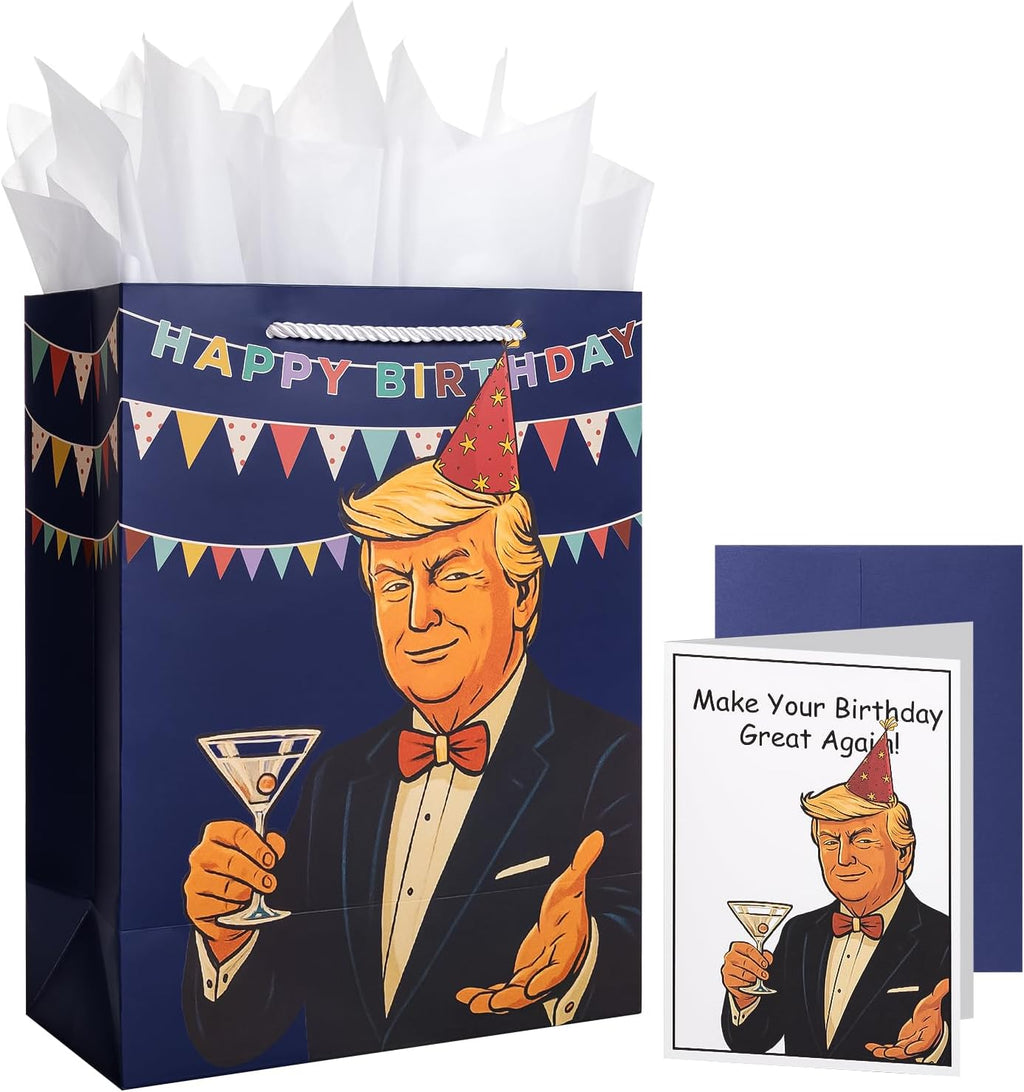 Crisky Funny Birthday Gift Bag for Men with Funny Birthday Cards for Men Women Him Her, Blue Gift Bags Great for 30th, 40th, 50th, 60th Bday for Dad Boyfriend Best Friends Coworker