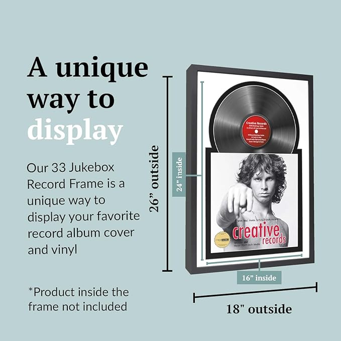 Creative Picture Frames 16" x 24" Jukebox Vinyl Frame Display with Double Double White-Black Matting, LP Record Album Frame for Wall Decor, White/Black, 1 Count