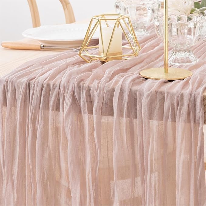 MLMW 10 Pack Pink Cheesecloth Table Runner Boho Gauze Rustic Cheese Cloth Table Runner 160 inch Sheer 13.3ft for Gender Reveal Wedding Party Baby Bridal Shower Birthday