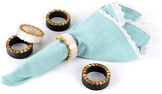 Epoxy Resin Napkin Rings Set of 12 - Rustic Napkin Holders for Dining Tableware, Dinning Table, Everyday, Wedding, Anniversary Festival Thanksgiving Party of Table Setting (Black White) - CLEENTABLE